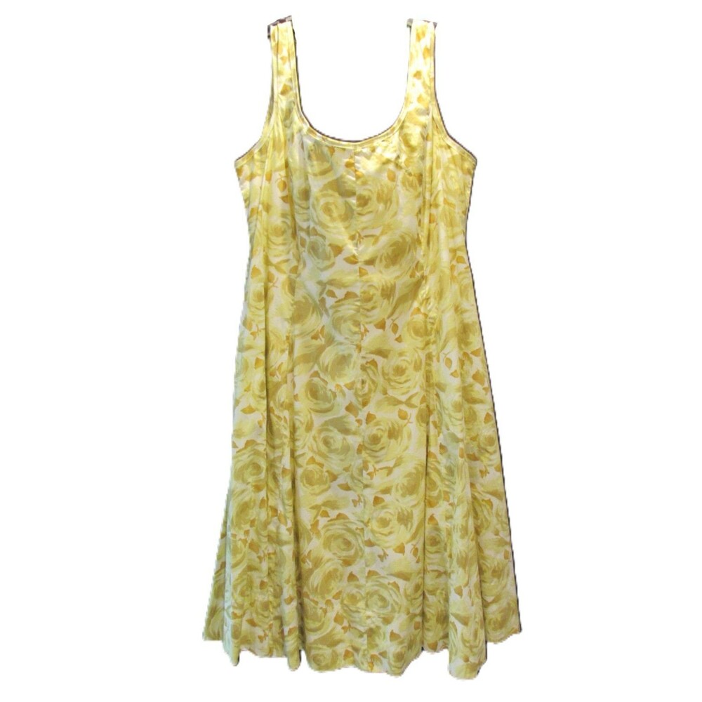 Talbots Plus 20W Neutral Yellow Floral Sleeveless Fit & Flare Dress Pockets NWT